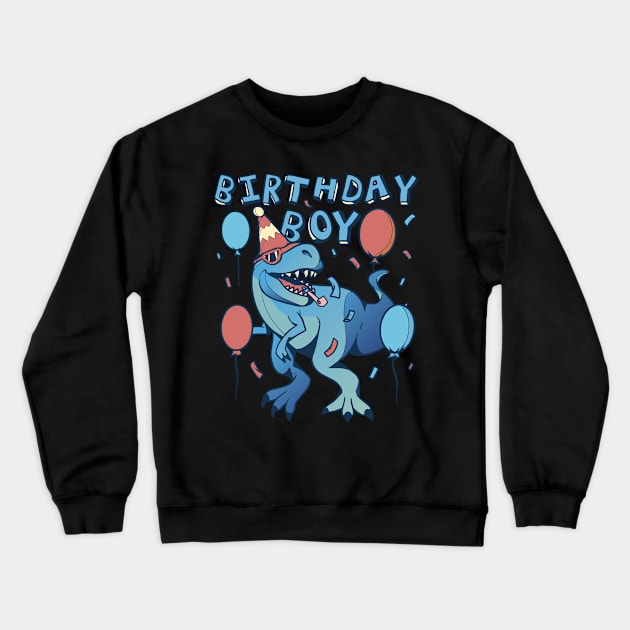 Cool Birthday Boy Dinosaur Partying Balloons Crewneck Sweatshirt by BarrelLive